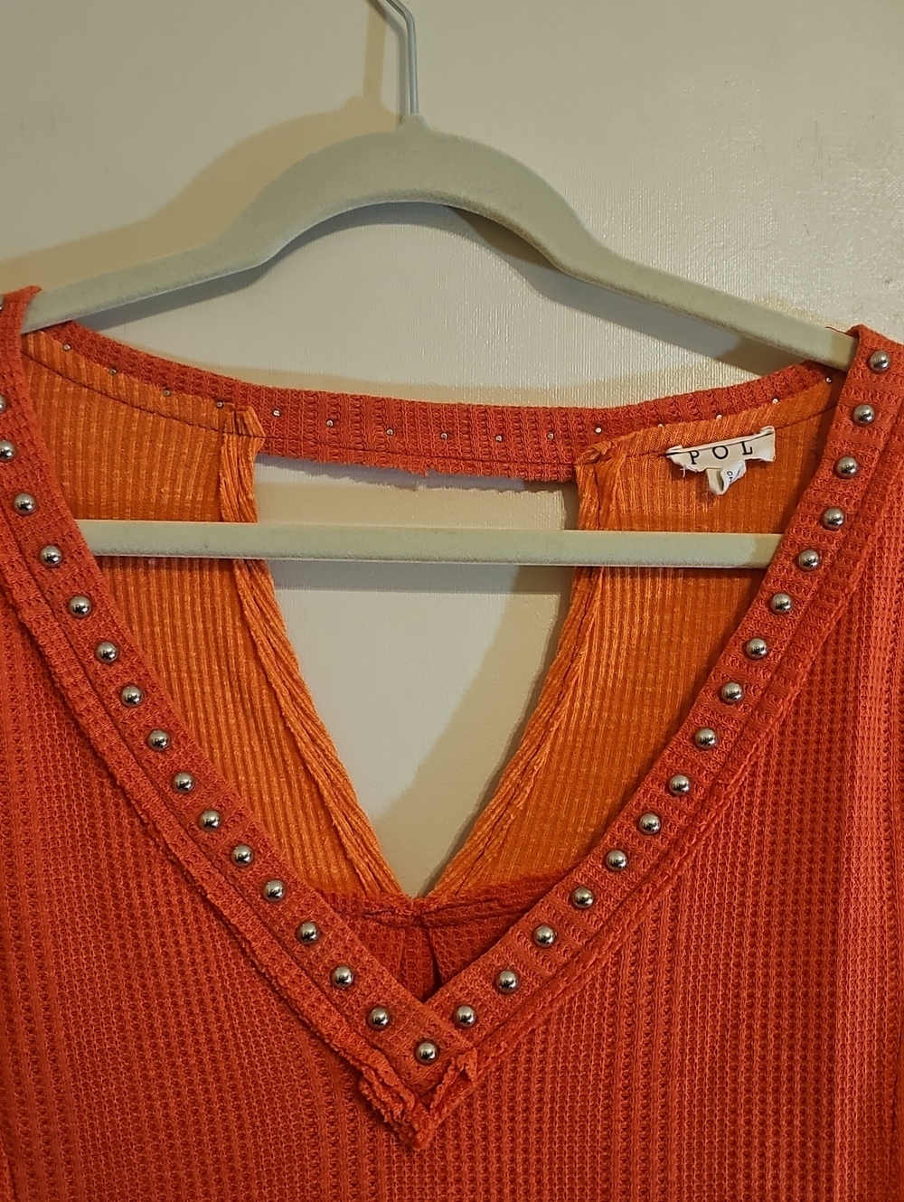POL Orange Studded V-Neck Long Sleeve Top Size M Boho - Picture 4 of 8